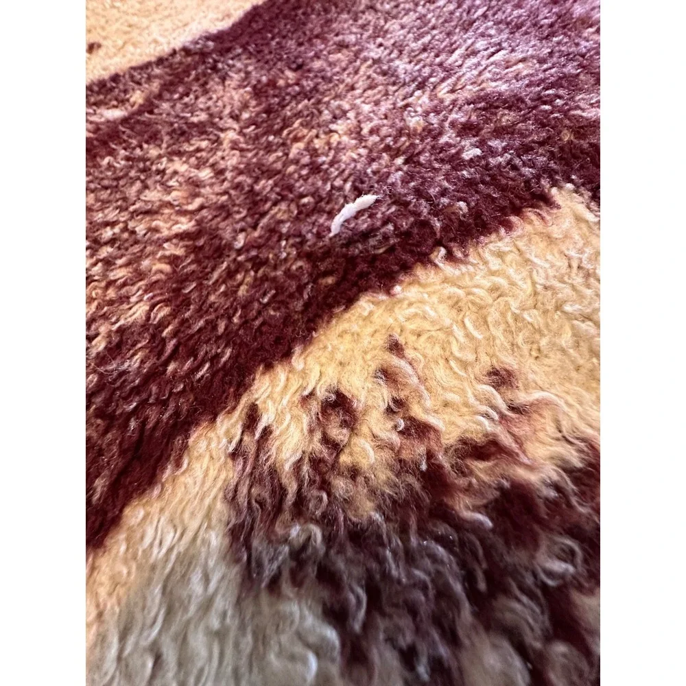 Vintage San Marcos Lion Blanket 81x50 Burgundy Plush Fleece Throw